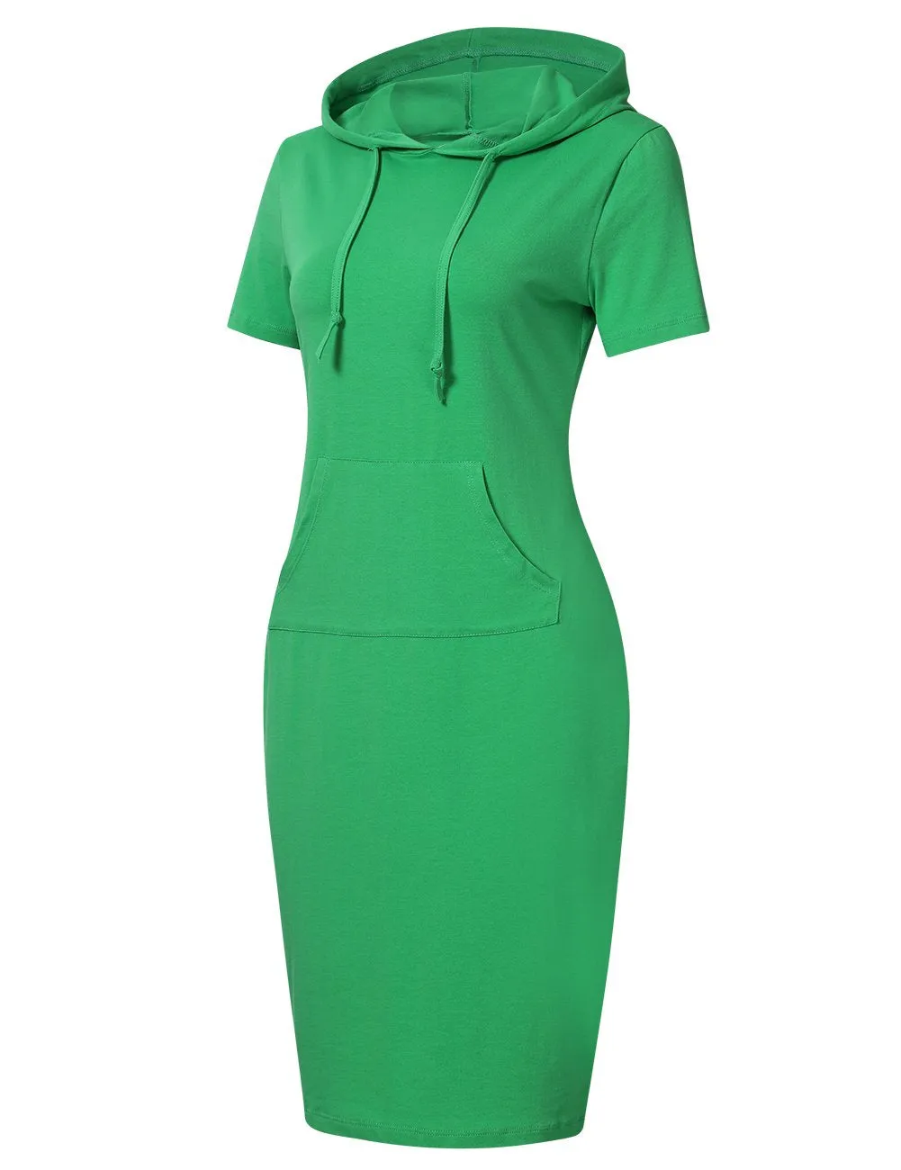 YESFASHION Women Short Sleeve Pullover Stripe Keen Length Slim Hoodie Dress with Kangaroo Pocket for Causal for Spring Summer Autumn, Green, Large
