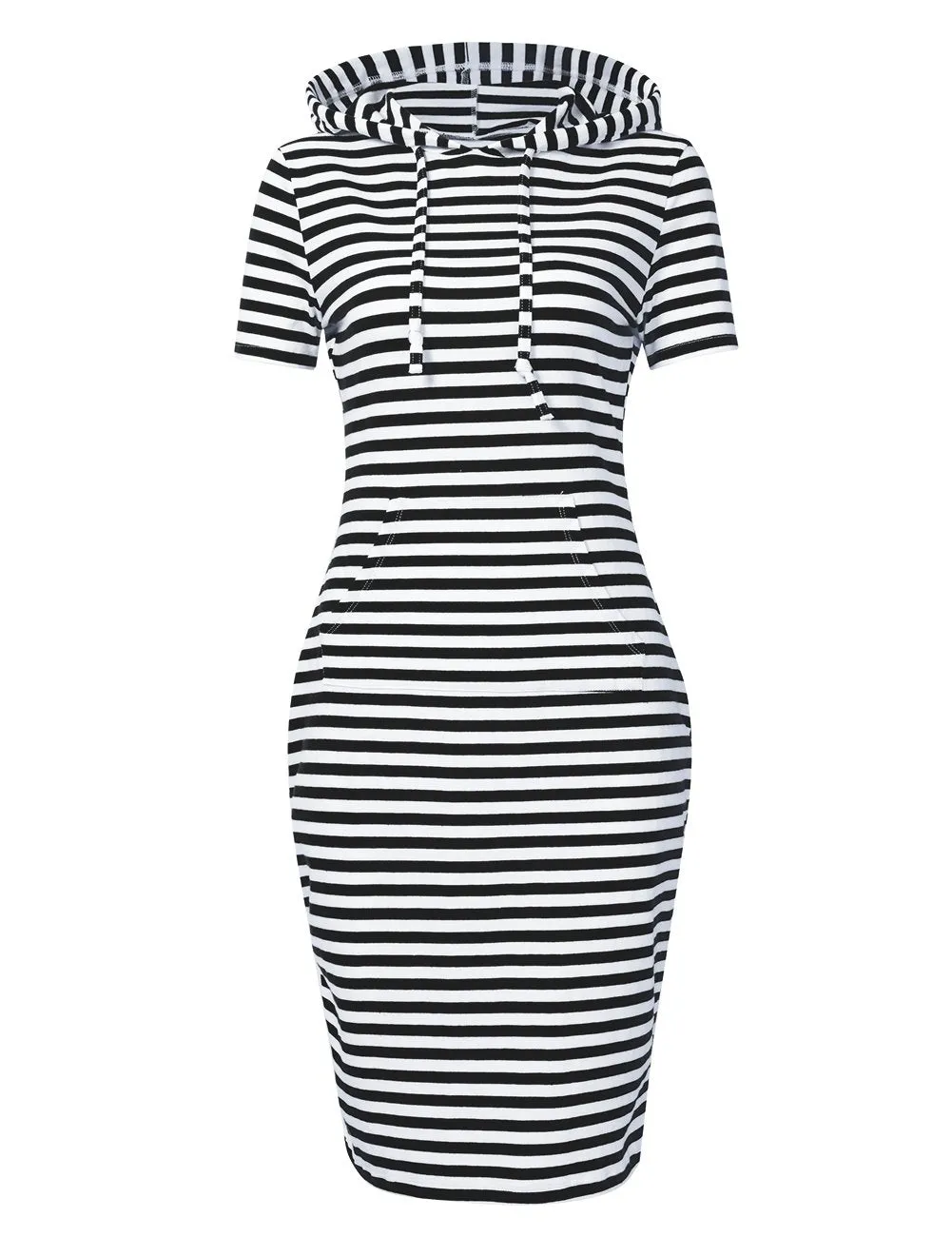 YESFASHION Women Short Sleeve Pullover Stripe Keen Length Slim Hoodie Dress with Kangaroo Pocket for Causal for Spring Summer Autumn, Green, Large