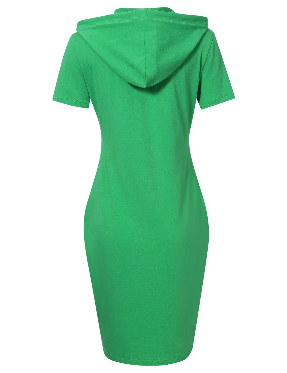 YESFASHION Women Short Sleeve Pullover Stripe Keen Length Slim Hoodie Dress with Kangaroo Pocket for Causal for Spring Summer Autumn, Green, Large