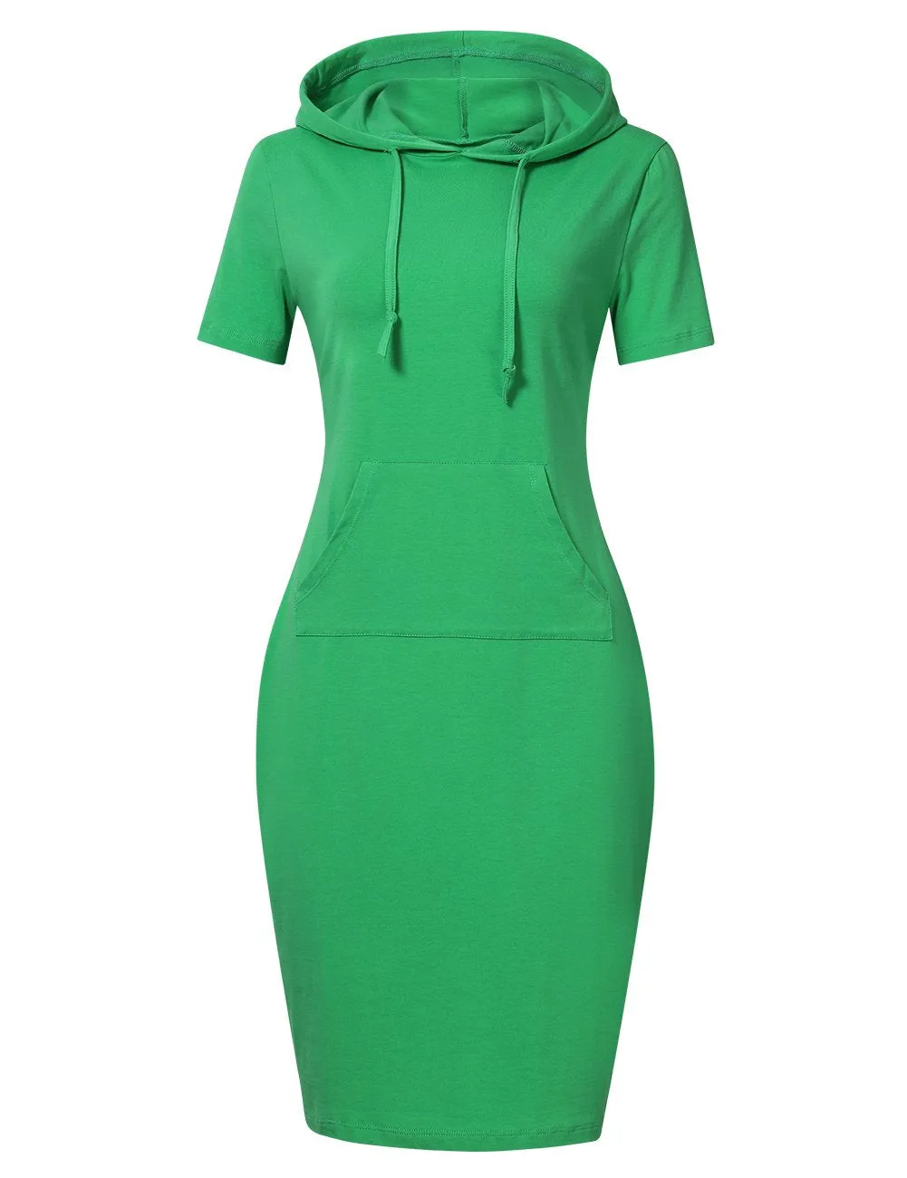YESFASHION Women Short Sleeve Pullover Stripe Keen Length Slim Hoodie Dress with Kangaroo Pocket for Causal for Spring Summer Autumn, Green, Large