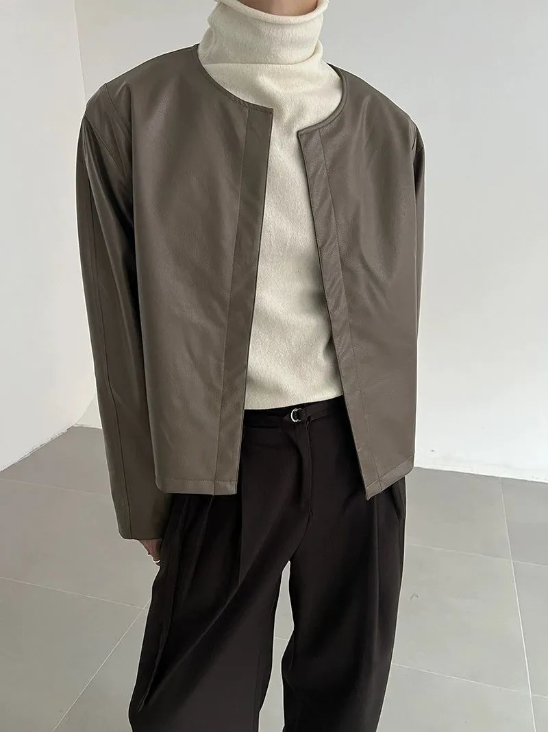 Zhou Minimal Boxy PU Leather Blazer