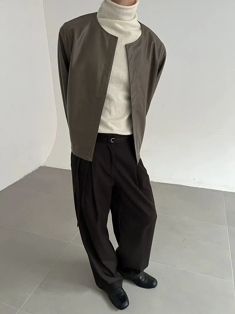 Zhou Minimal Boxy PU Leather Blazer
