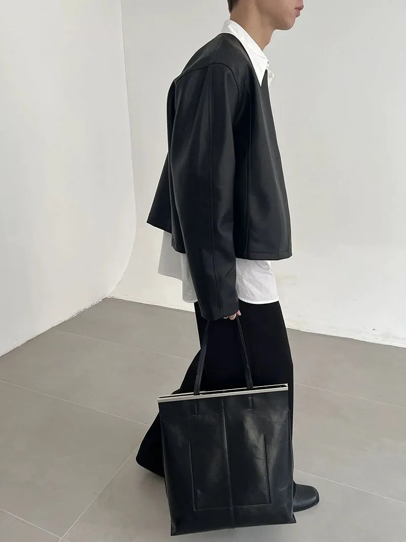 Zhou Minimal Boxy PU Leather Blazer